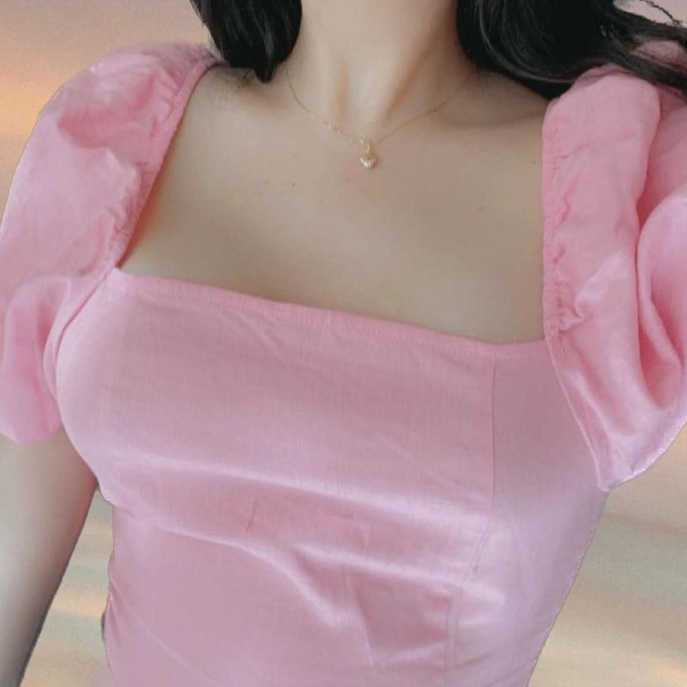 Pink Puff Sleeve Crop Top